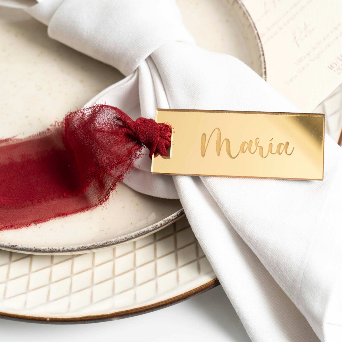 marcasitio personalizado boda invitado metacrilato dorado