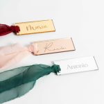 marcasitio personalizado metacrilato dorado plateado rose gold boda