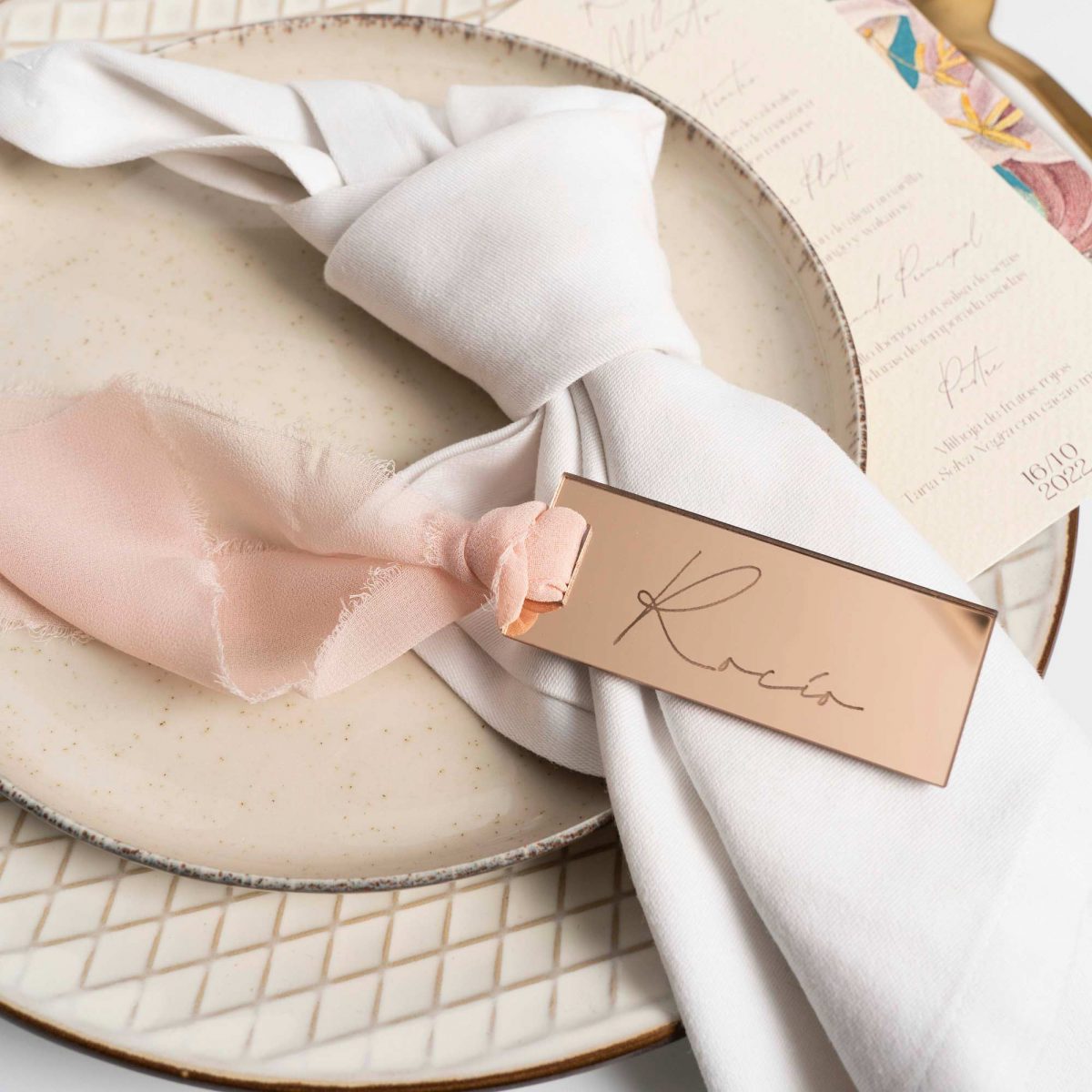 marcasitio personalizado metacrilato rosa dorado rose gold