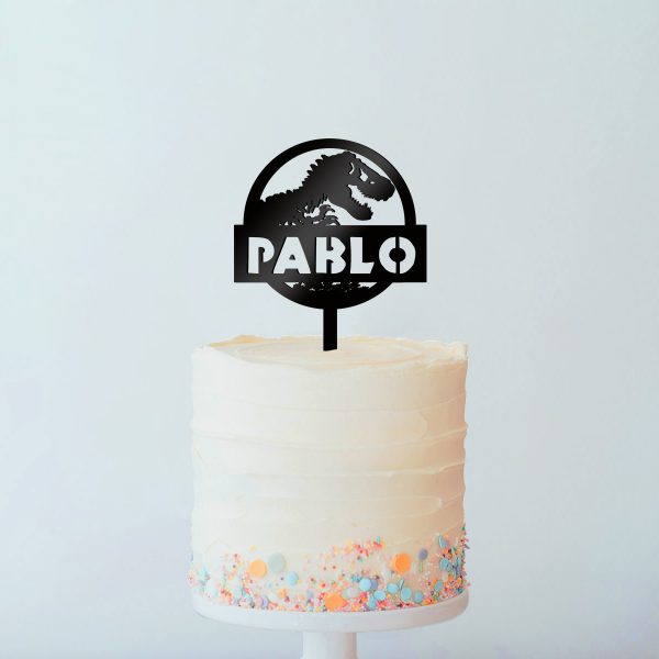 cake topper parque jurásico personalizado dinosaurio nombre