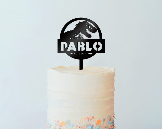 cake topper parque jurásico personalizado dinosaurio nombre