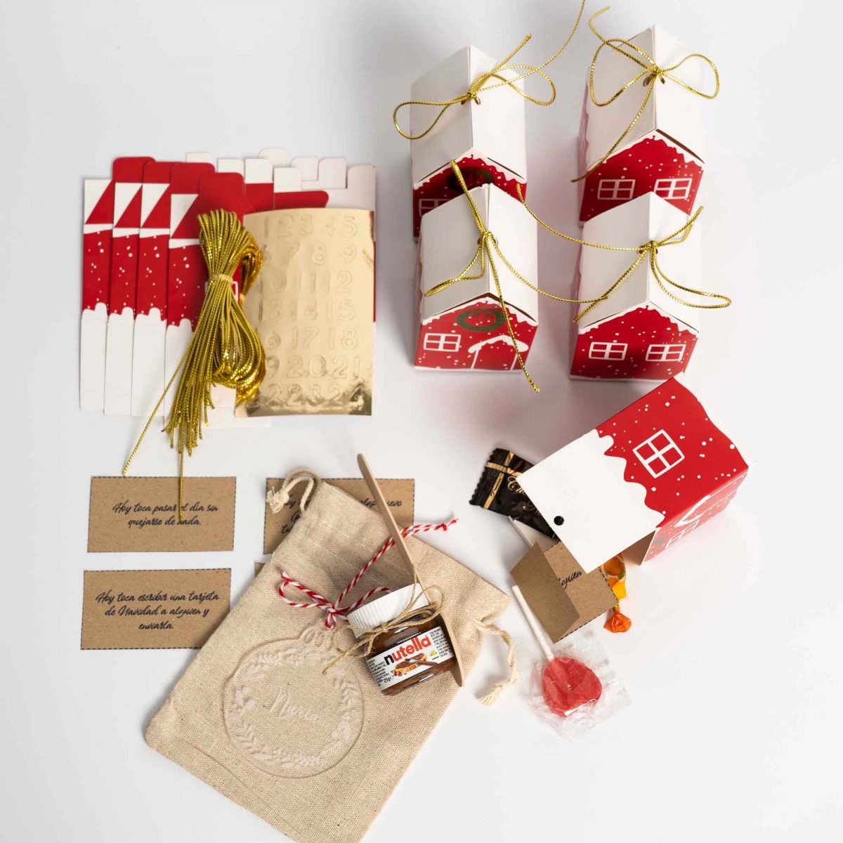 kit calendario de adviento casitas rojas DIY