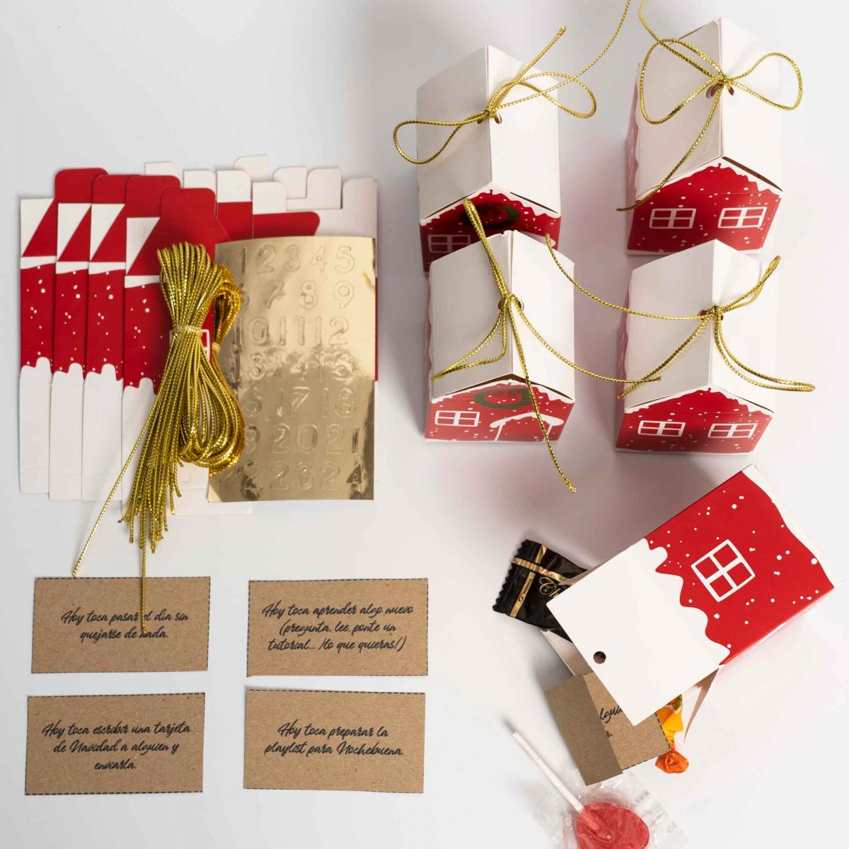 kit calendario de adviento casitas rojas DIY