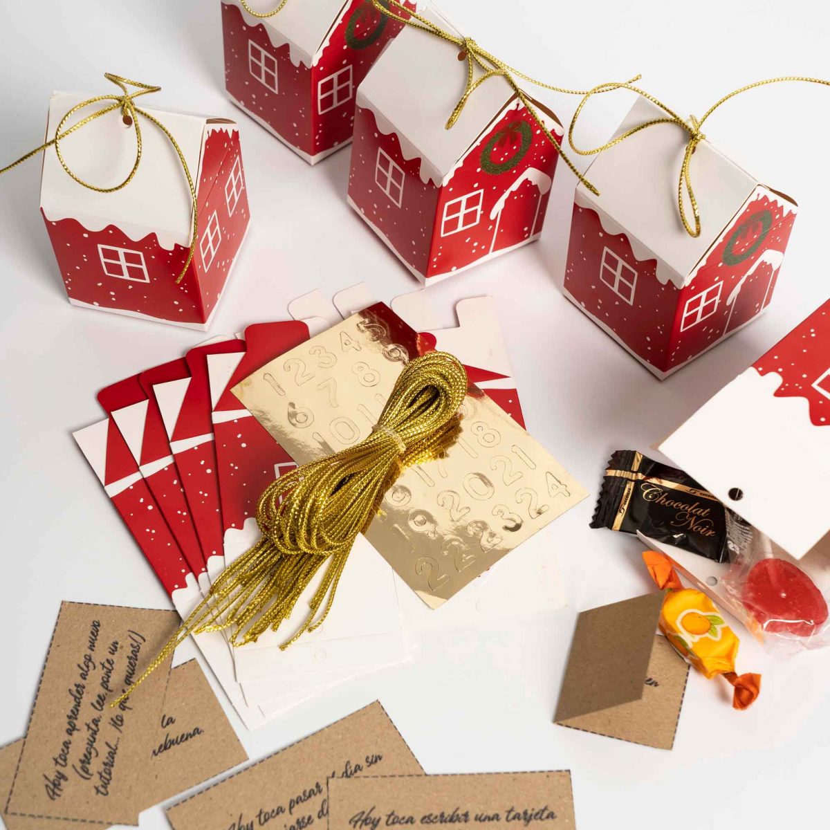 kit calendario de adviento casitas rojas DIY