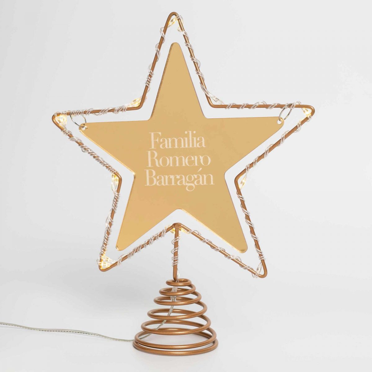 estrella personalizada arbol navidad luces led dorado espejo