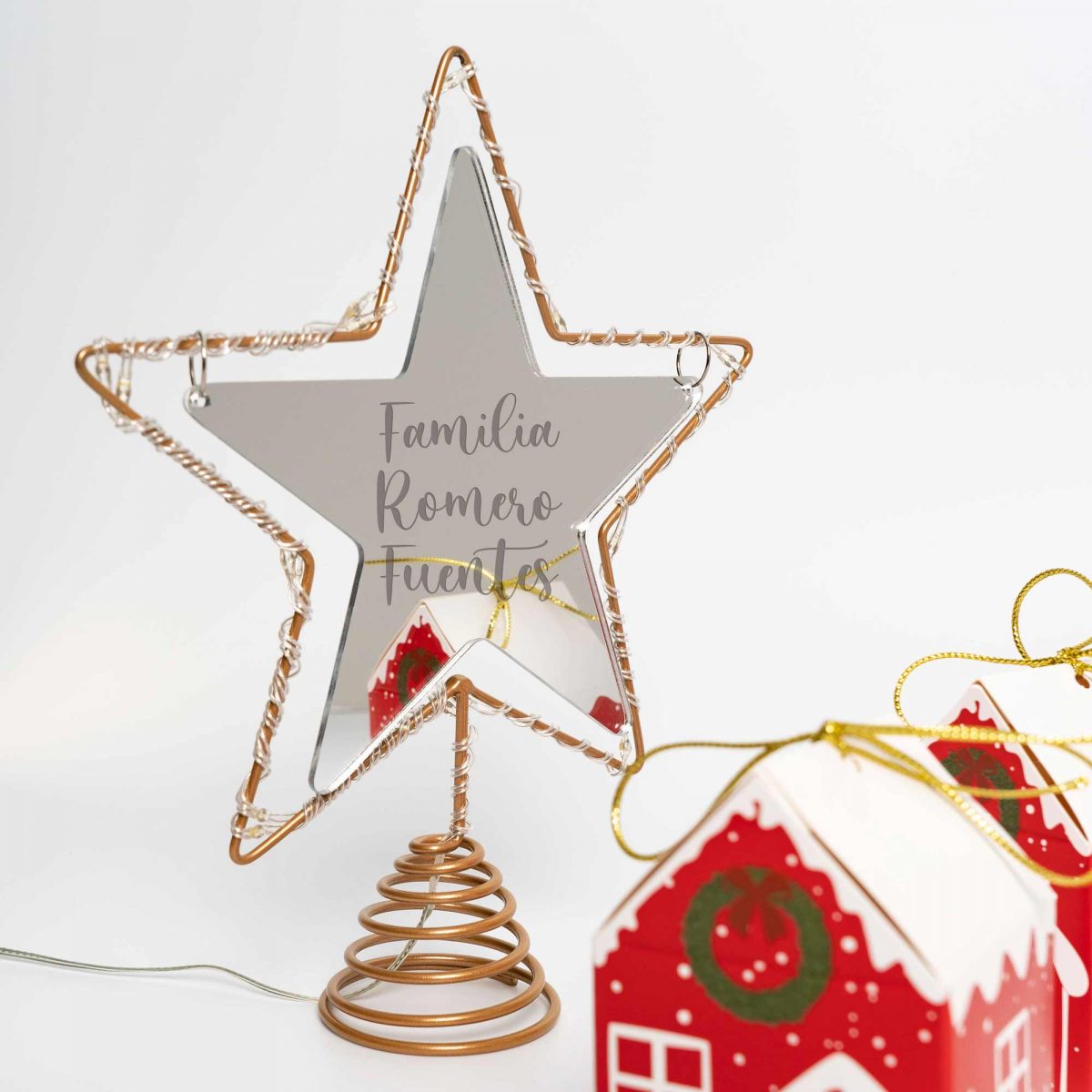 estrella personalizada arbol navidad luces led metacrilato plateado